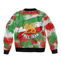 Free Iran Bomber Jacket Lion and Sun Emblem Grunge Paint Splash Style