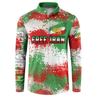 Free Iran Button Sweatshirt Lion and Sun Emblem Grunge Paint Splash Style