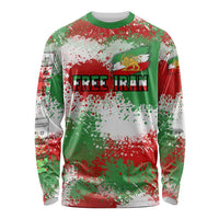 Free Iran Long Sleeve Shirt Lion and Sun Emblem Grunge Paint Splash Style