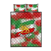 Free Iran Quilt Bed Set Lion and Sun Emblem Grunge Paint Splash Style