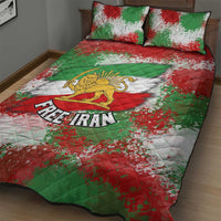 Free Iran Quilt Bed Set Lion and Sun Emblem Grunge Paint Splash Style
