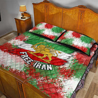 Free Iran Quilt Bed Set Lion and Sun Emblem Grunge Paint Splash Style