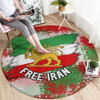 Free Iran Round Carpet Lion and Sun Emblem Grunge Paint Splash Style