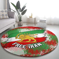 Free Iran Round Carpet Lion and Sun Emblem Grunge Paint Splash Style