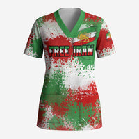 Free Iran Scrub Top Lion and Sun Emblem Grunge Paint Splash Style