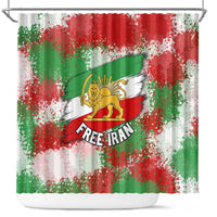 Free Iran Shower Curtain Lion and Sun Emblem Grunge Paint Splash Style