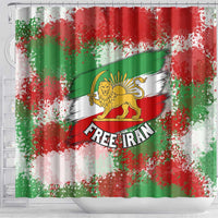 Free Iran Shower Curtain Lion and Sun Emblem Grunge Paint Splash Style