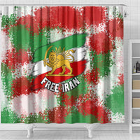 Free Iran Shower Curtain Lion and Sun Emblem Grunge Paint Splash Style