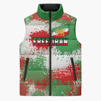 Free Iran Sleeveless Puffer Jacket Lion and Sun Emblem Grunge Paint Splash Style