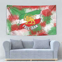 Free Iran Tapestry Lion and Sun Emblem Grunge Paint Splash Style