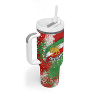 Free Iran Tumbler With Handle Lion and Sun Emblem Grunge Paint Splash Style