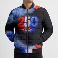 USA 250th Anniversary Celebration Bomber Puffer Jacket Patriotic Smoke Burst Art Style