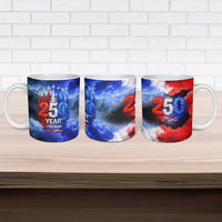 USA 250th Anniversary Celebration Ceramic Mug Patriotic Smoke Burst Art Style