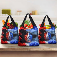 USA 250th Anniversary Celebration Grocery Bag Patriotic Smoke Burst Art Style
