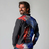 USA 250th Anniversary Celebration Long Sleeve Polo Shirt Patriotic Smoke Burst Art Style