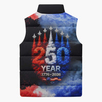 USA 250th Anniversary Celebration Sleeveless Puffer Jacket Patriotic Smoke Burst Art Style