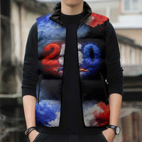 USA 250th Anniversary Celebration Sleeveless Puffer Jacket Patriotic Smoke Burst Art Style