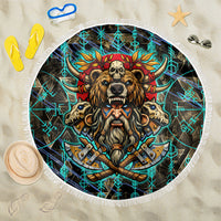Viking Berserker Bear Warrior Beach Blanket Norse Mythology Rune Sigil Illustration