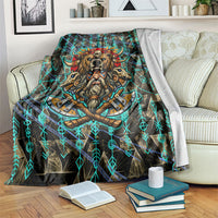 Viking Berserker Bear Warrior Blanket Norse Mythology Rune Sigil Illustration