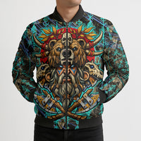 Viking Berserker Bear Warrior Bomber Puffer Jacket Norse Mythology Rune Sigil Illustration