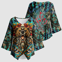 Viking Berserker Bear Warrior Kimono Sleeve Blouse Norse Mythology Rune Sigil Illustration