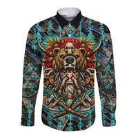 Viking Berserker Bear Warrior Long Sleeve Button Shirt Norse Mythology Rune Sigil Illustration