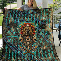 Viking Berserker Bear Warrior Quilt Norse Mythology Rune Sigil Illustration