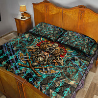 Viking Berserker Bear Warrior Quilt Bed Set Norse Mythology Rune Sigil Illustration