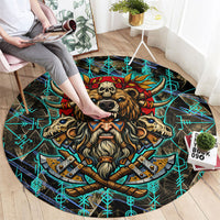 Viking Berserker Bear Warrior Round Carpet Norse Mythology Rune Sigil Illustration