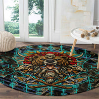 Viking Berserker Bear Warrior Round Carpet Norse Mythology Rune Sigil Illustration