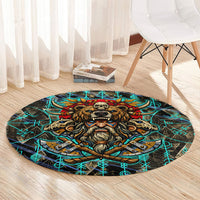 Viking Berserker Bear Warrior Round Carpet Norse Mythology Rune Sigil Illustration