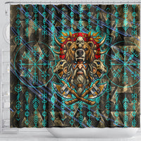 Viking Berserker Bear Warrior Shower Curtain Norse Mythology Rune Sigil Illustration