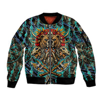 Viking Berserker Bear Warrior Sleeve Zip Bomber Jacket Norse Mythology Rune Sigil Illustration