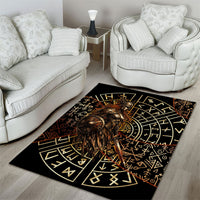 Viking Shieldmaiden and Yggdrasil Area Rug Norse Rune Circle Mythology Illustration
