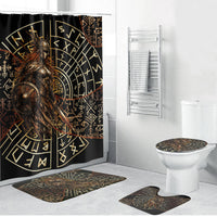 Viking Shieldmaiden and Yggdrasil Bathroom Set Norse Rune Circle Mythology Illustration
