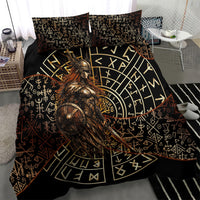 Viking Shieldmaiden and Yggdrasil Bedding Set Norse Rune Circle Mythology Illustration