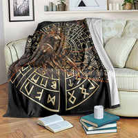 Viking Shieldmaiden and Yggdrasil Blanket Norse Rune Circle Mythology Illustration