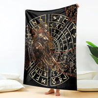 Viking Shieldmaiden and Yggdrasil Blanket Norse Rune Circle Mythology Illustration