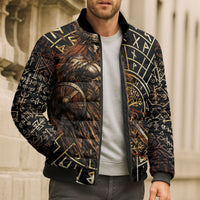 Viking Shieldmaiden and Yggdrasil Bomber Puffer Jacket Norse Rune Circle Mythology Illustration