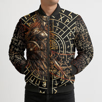 Viking Shieldmaiden and Yggdrasil Bomber Puffer Jacket Norse Rune Circle Mythology Illustration