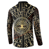 Viking Shieldmaiden and Yggdrasil Button Sweatshirt Norse Rune Circle Mythology Illustration