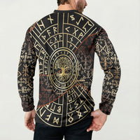 Viking Shieldmaiden and Yggdrasil Button Sweatshirt Norse Rune Circle Mythology Illustration