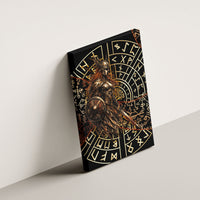 Viking Shieldmaiden and Yggdrasil Canvas Wall Art Norse Rune Circle Mythology Illustration