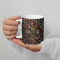 Viking Shieldmaiden and Yggdrasil Ceramic Mug Norse Rune Circle Mythology Illustration