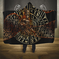 Viking Shieldmaiden and Yggdrasil Hooded Blanket Norse Rune Circle Mythology Illustration