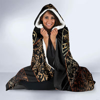 Viking Shieldmaiden and Yggdrasil Hooded Blanket Norse Rune Circle Mythology Illustration