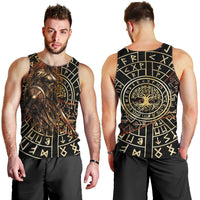 Viking Shieldmaiden and Yggdrasil Men Tank Top Norse Rune Circle Mythology Illustration