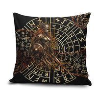 Viking Shieldmaiden and Yggdrasil Pillow Cover Norse Rune Circle Mythology Illustration