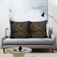 Viking Shieldmaiden and Yggdrasil Pillow Cover Norse Rune Circle Mythology Illustration