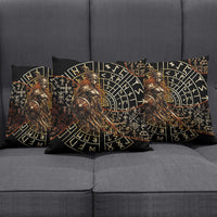 Viking Shieldmaiden and Yggdrasil Pillow Cover Norse Rune Circle Mythology Illustration